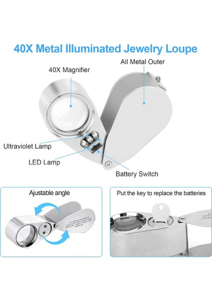 4pcs Aydınlatılmış Kuyumcular Loupe Büyüteç, 10X 20X 30X 40X Tam Metal Büyüteçler, Cep Katlanabilir Takı Döngüsü (Yurt Dışından) fırsatları