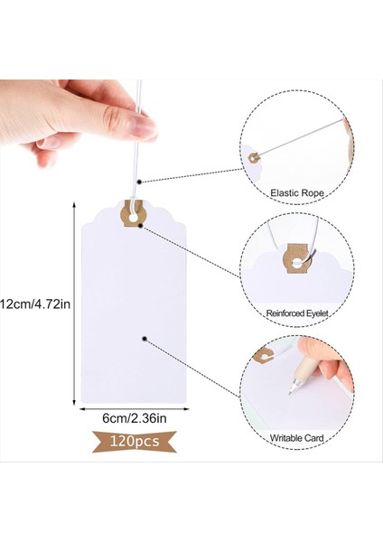 Elastik Dize Işaretli 120 Paket Etiketleri Dize Ekli Takviyeli Delikli Asma Etiketleri Yazılabilir Etiketler 4.76X2.36INCH (Yurt Dışından) fiyatları