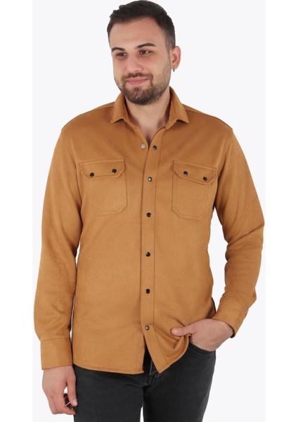 16463 Çift Cep Süet Kaplama Gömlek