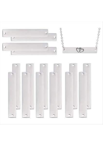 16PCS 304 Paslanmaz Çelik Konektör Takılar, Boş Etiketler Dikdörtgen Damgalama Boş Etiketler Gravür Için 2 Delikli (Yurt Dışından) fiyatları