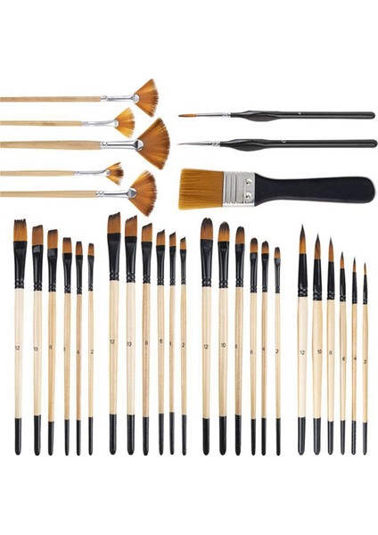 32 Adet Akrilik Boyama Için Boya Fırçaları, Fanlı, Ince Detay Fırçası (Yurt Dışından)