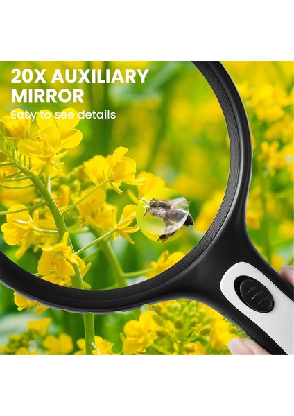 Işık ile Büyüteç, 10X 20X El Tipi Büyüteç 4 LED Yüksek Parlaklık Işığı, Yaşlıların Okuması Için (Yurt Dışından)