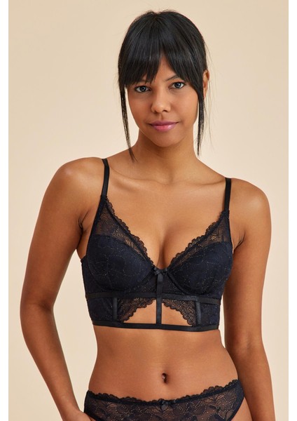 Roma Siyah Dantelli Dolgusuz Toparlayıcı Büstiyer Sütyen