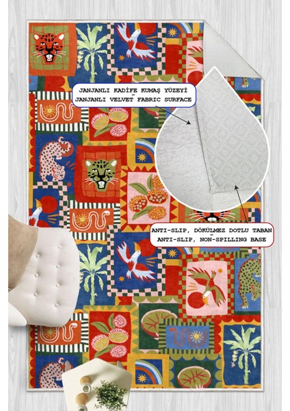 Dijital Baskılı Modern Hayvan Desenli Çok Renkli Kaymaz Taban Yıkanabilir Halı modelleri