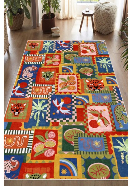 Dijital Baskılı Modern Hayvan Desenli Çok Renkli Kaymaz Taban Yıkanabilir Halı fiyatları