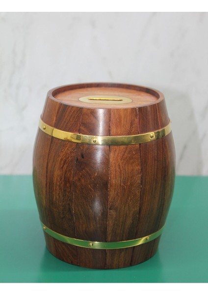 Pirinç Ahşap Fıçı Kumbara