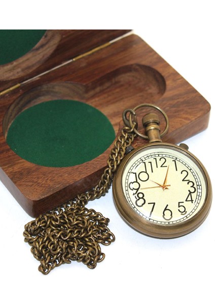 Ahşap Kutulu Pirinç Köstekli Saat Model 3