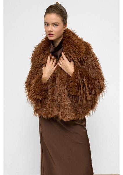 Oversize Uzun Tüylü Suni Kürk Ceket Taba 1011 fiyatları