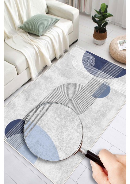 Dijital Baskılı Mavi Modern Desenli Kaymaz Taban Yıkanabilir Halı modelleri