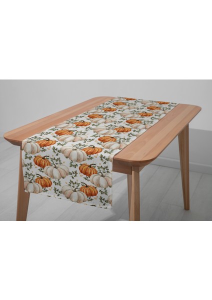 Dijital Baskılı Runner - Yaprak / Sonbahar / Kabak Desenli - 140X40 cm
