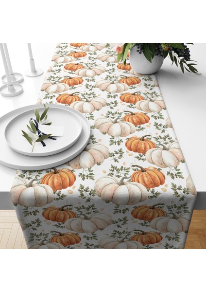 Dijital Baskılı Runner - Yaprak / Sonbahar / Kabak Desenli - 140X40 cm fiyatları