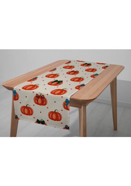 Dijital Baskılı Runner - Yaprak / Sonbahar / Kabak Desenli - 140X40 cm