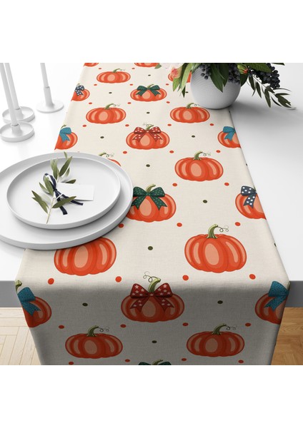 Dijital Baskılı Runner - Yaprak / Sonbahar / Kabak Desenli - 140X40 cm fiyatları