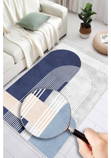 Dijital Baskılı Modern Desenli Kaymaz Taban Yıkanabilir Mavi Halı modelleri