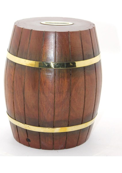 Pirinç Ahşap Fıçı Kumbara 18 cm