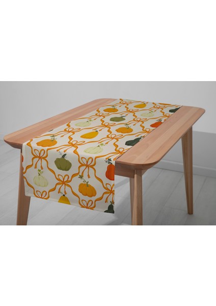 Dijital Baskılı Runner - Yaprak / Sonbahar / Kabak Desenli - 140X40 cm