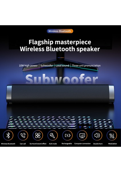 Kablosuz bluetooth soundbar hoparlör ses sistemi güçlü bas özellikli surround uzun şarj süresi