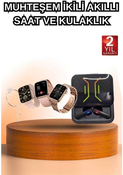 Drnds Wireless Şarjlı Akıllı Saat Ve Dijital Göstergeli Kablosuz Bluetooth Kulaklık Nabız Ölçer