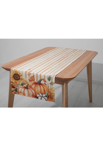 Dijital Baskılı Runner - Yaprak / Sonbahar / Kabak Desenli - 140X40 cm