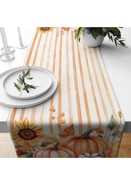Dijital Baskılı Runner - Yaprak / Sonbahar / Kabak Desenli - 140X40 cm fiyatları