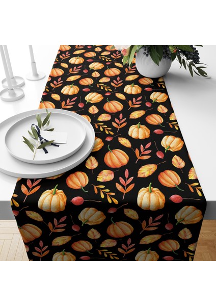 Dijital Baskılı Runner - Yaprak / Sonbahar / Kabak Desenli - 140X40 cm fiyatları