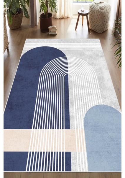 Dijital Baskılı Modern Desenli Kaymaz Taban Yıkanabilir Mavi Halı fiyatları