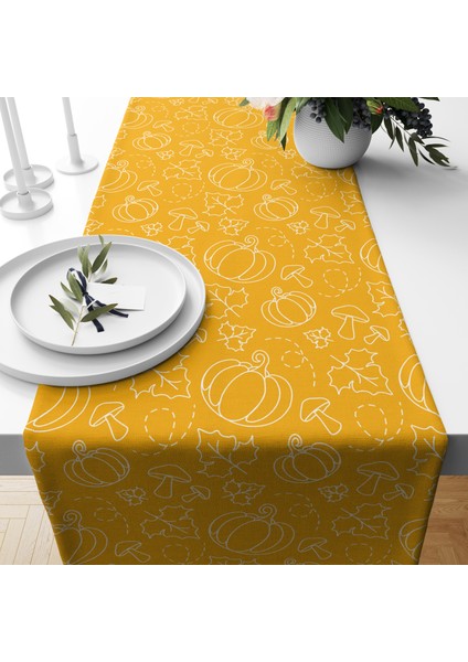 Dijital Baskılı Runner - Yaprak / Sonbahar / Kabak Desenli - 140X40 cm fiyatları