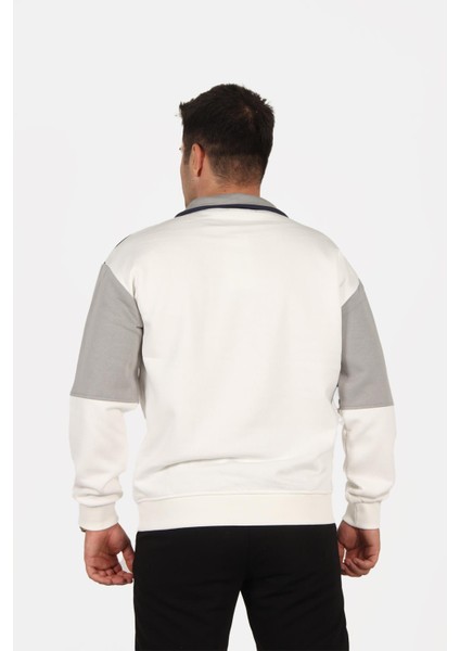 5719 Dik Yaka Yarım Fermuarlı Parçalı Üç Iplik Şardonlu Sweat