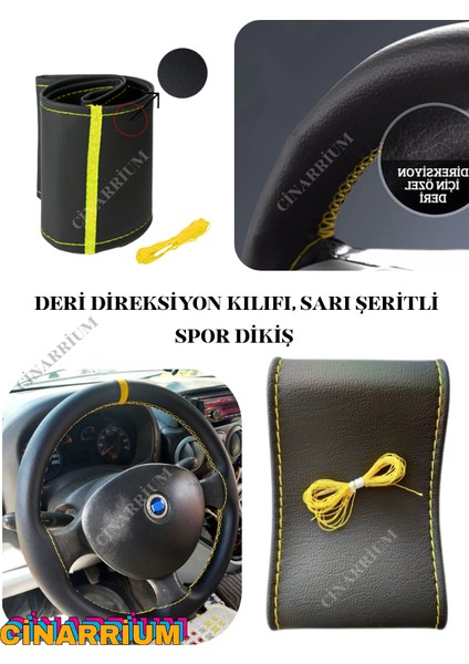Hyundai Atos Yerli Üretim Suni Deri Direksiyon Kılıfı, Sarı Şeritli Spor Dikiş