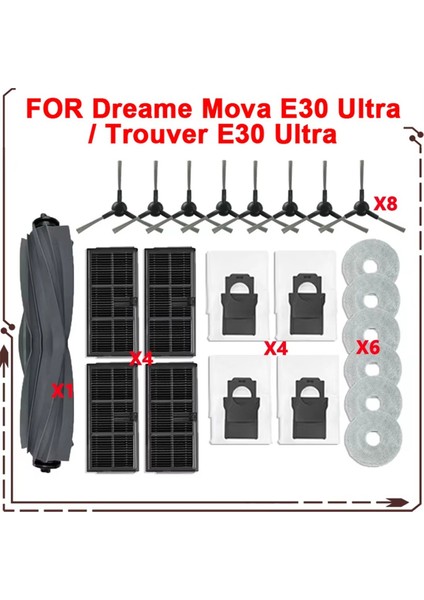 E30 Ultra / Trouver Vakum Parçaları Ana Tricut Silindir Yan Fırça Hepa Filtre Paspas Bezi Toz Torbası (Yurt Dışından)