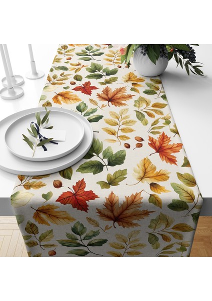 Dijital Baskılı Runner - Yaprak / Sonbahar / Kabak Desenli - 140X40 cm fiyatları