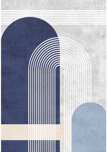 Dijital Baskılı Modern Desenli Kaymaz Taban Yıkanabilir Mavi Halı