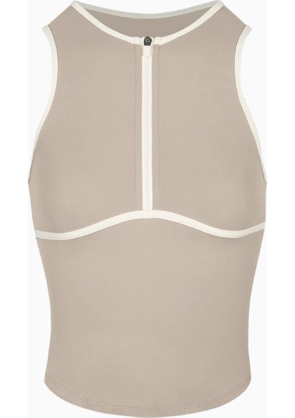 Base Contrast Trim Sleeveless Zip Up Şekillendirici Fermuarlı Kadın Üst fiyatları