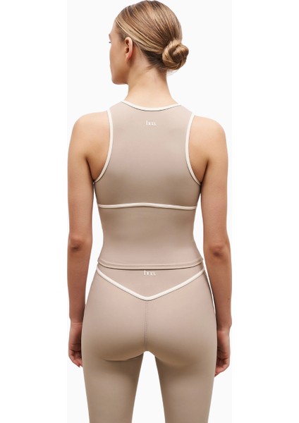 Base Contrast Trim Sleeveless Zip Up Şekillendirici Fermuarlı Kadın Üst