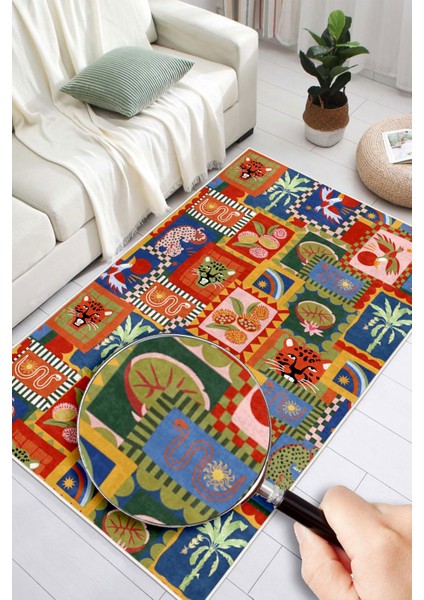 Dijital Baskılı Modern Hayvan Desenli Çok Renkli Kaymaz Taban Yıkanabilir Halı fırsatları