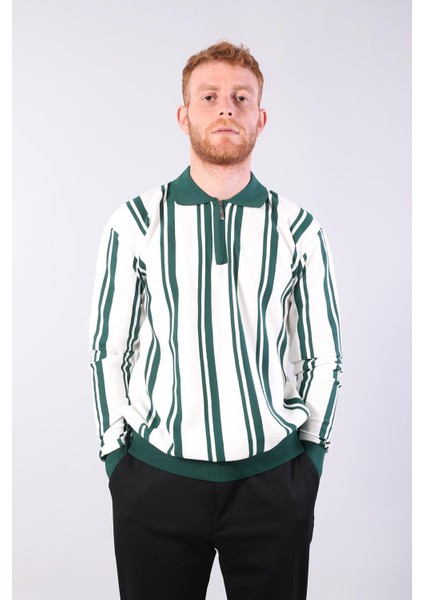 3006 Dik Desen Gömlek Yaka Fermuarlı Kazak