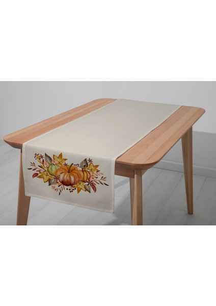 Dijital Baskılı Runner - Yaprak / Sonbahar / Kabak Desenli - 140X40 cm fiyatları