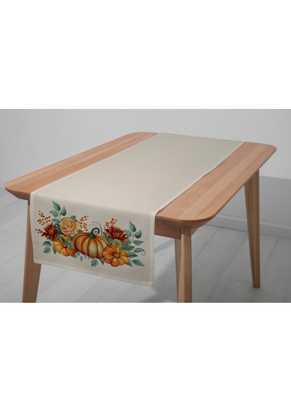 Dijital Baskılı Runner - Yaprak / Sonbahar / Kabak Desenli - 140X40 cm