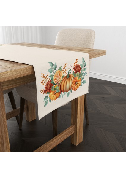 Dijital Baskılı Runner - Yaprak / Sonbahar / Kabak Desenli - 140X40 cm modelleri
