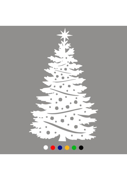 Yılbaşı Süslemeleri Kozalaklı Süslü Ağacı Sticker Çıkartma - Beyaz fırsatları