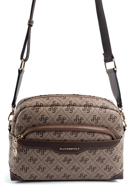 Kadın Çapraz Çanta 1201-47992 Sılver Polo Çapraz Bayan Çantası M178 Koyu Bej-Mat Kahve