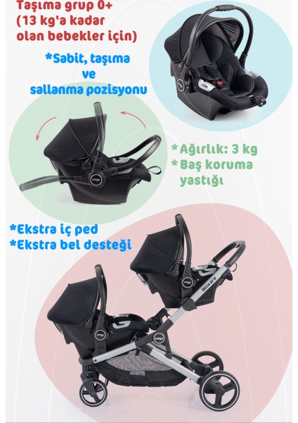 İbiza Pro Travel Sistem İkiz Bebek Arabası Full Set