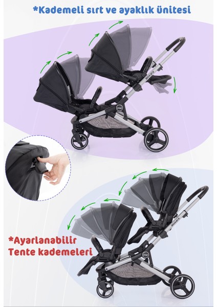 İbiza Pro Travel Sistem İkiz Bebek Arabası Full Set