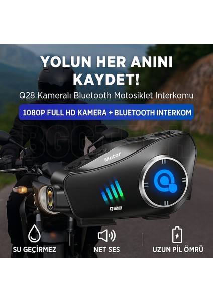 Q28 Kask Kameralı Bluetooth Kulaklık Intercom 1080P Hd Video + Müzik + Çağrı Interkom modelleri