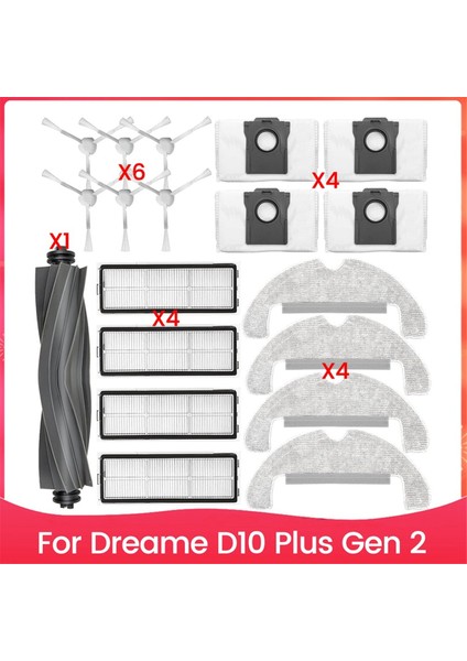 D10 Plus Gen 2 Robot Süpürge RLD32GD Aksesuarları Ana Yan Fırça Hepa Filtre Paspas Bezi Toz Torbaları (Yurt Dışından)