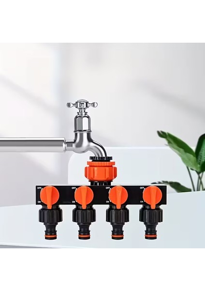 1 Adet 4 Yollu Musluk Bağlantısı Anahtarlı, Bahçe Hortumu Ayırıcı Dağıtıcı Musluk Hortum Bağlantısı, Dış Mekan Sulama Sistemleri için 4 Ayrı Açma-Kapama Anahtarlı Su Dağıtıcı