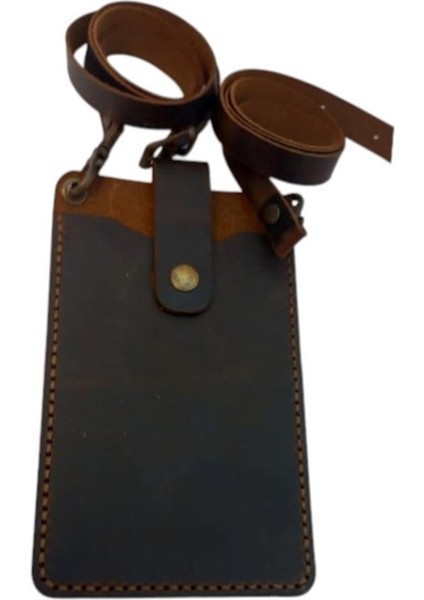 El Yapımı Hakiki Crazy Deri Telefonluk Kahverengi