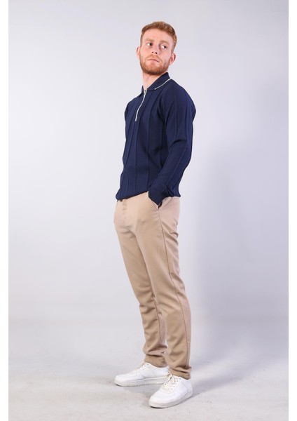 3005 Yaka Fermaurlı Çizgili Gömlek Yaka Kazak modelleri