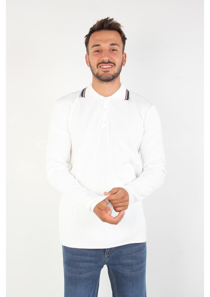 3001 Ince Çizgili Yakası Çizgili Kazak