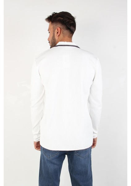 3001 Ince Çizgili Yakası Çizgili Kazak modelleri